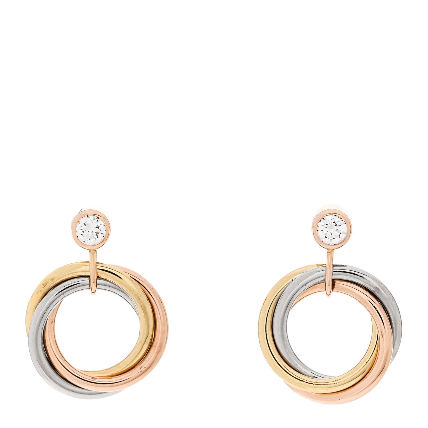 18K Pink Yellow White Gold Diamond Trinity Drop Earrings