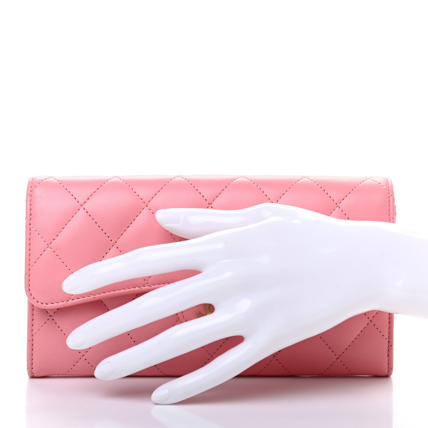 Lambskin Quilted Large Gusset Flap Wallet Pink