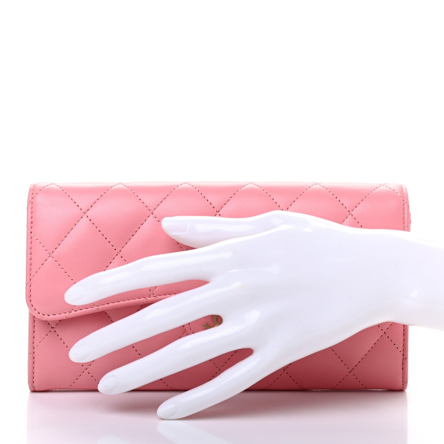Chanel Lambskin Quilted Large Gusset Flap Wallet Pink 2 of 8