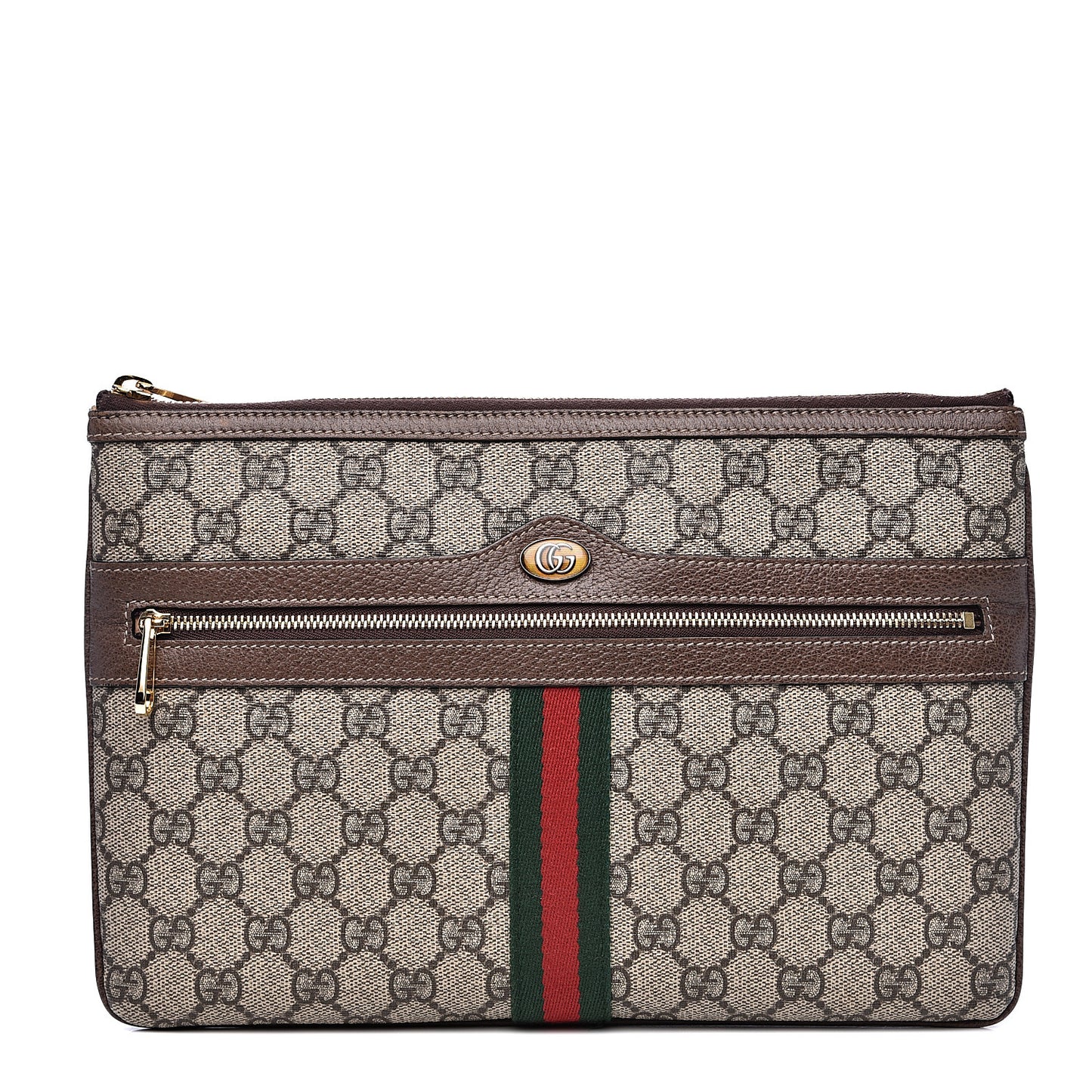 GG Supreme Monogram Large Ophidia Pouch Clutch Brown