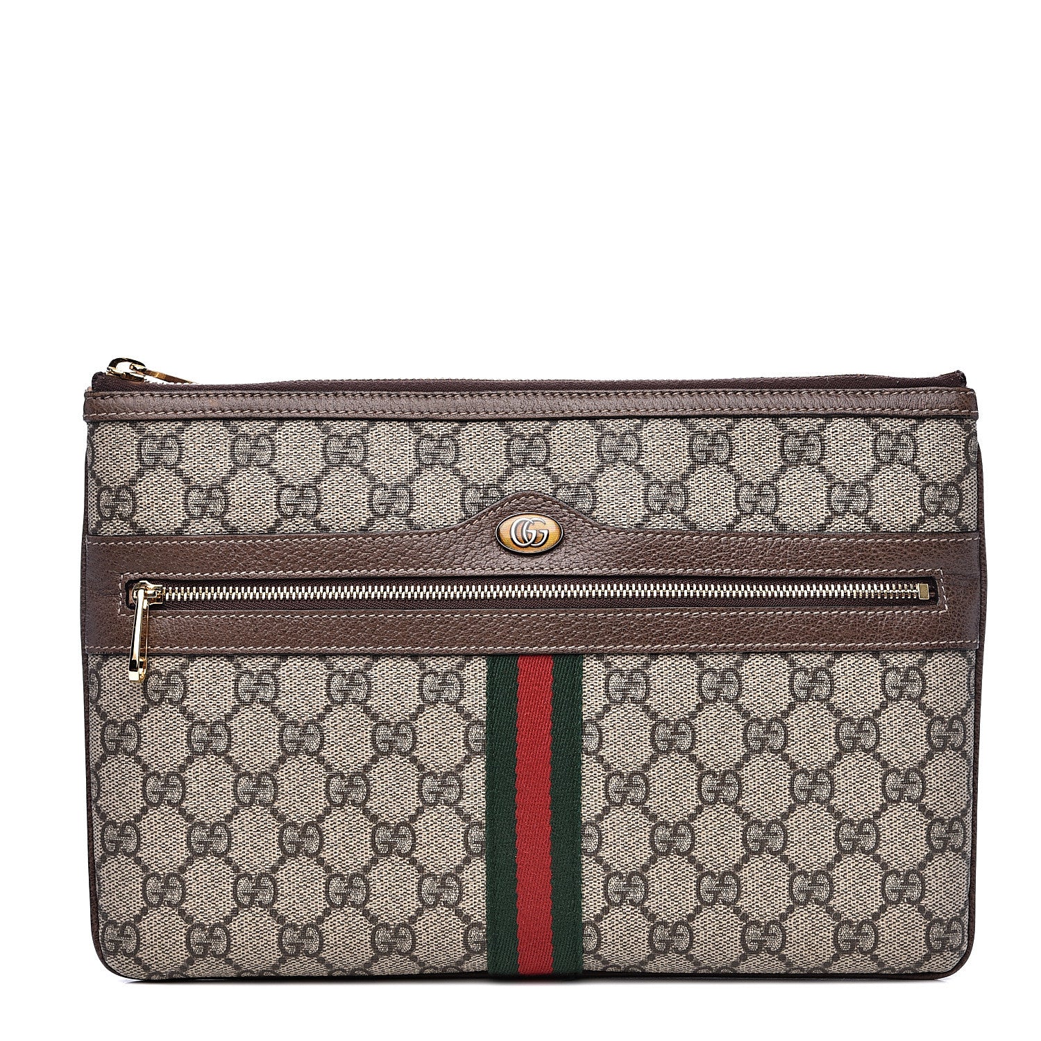 Gucci GG Supreme Monogram Large Ophidia Pouch Clutch Brown 1 of 11