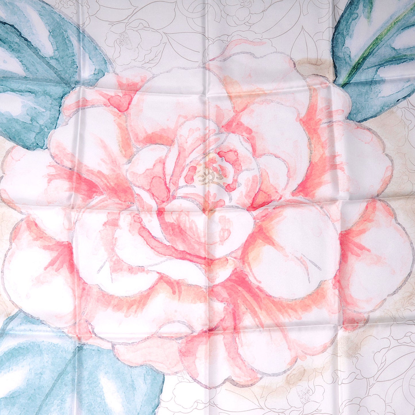 Silk CC Watercolor Camellia Square Scarf Coral