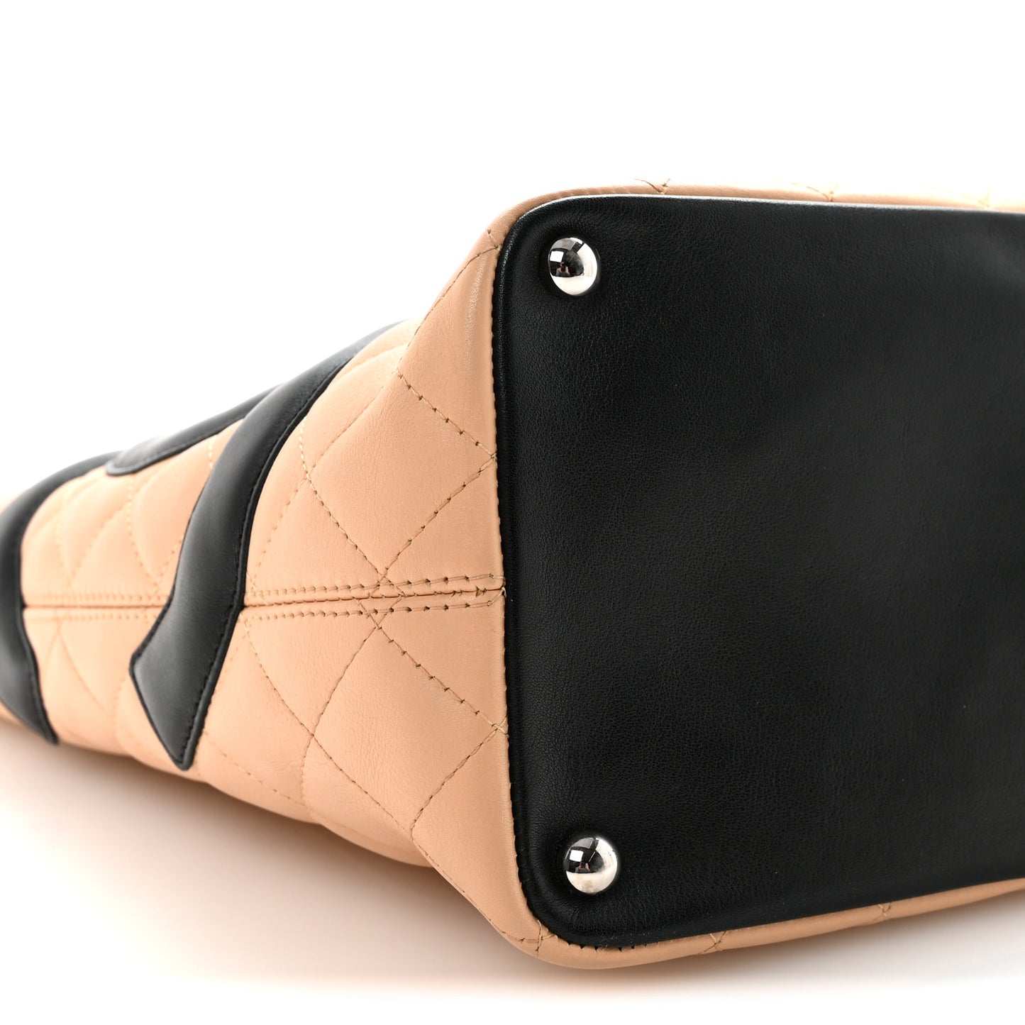 Calfskin Quilted Medium Cambon Tote Beige Black