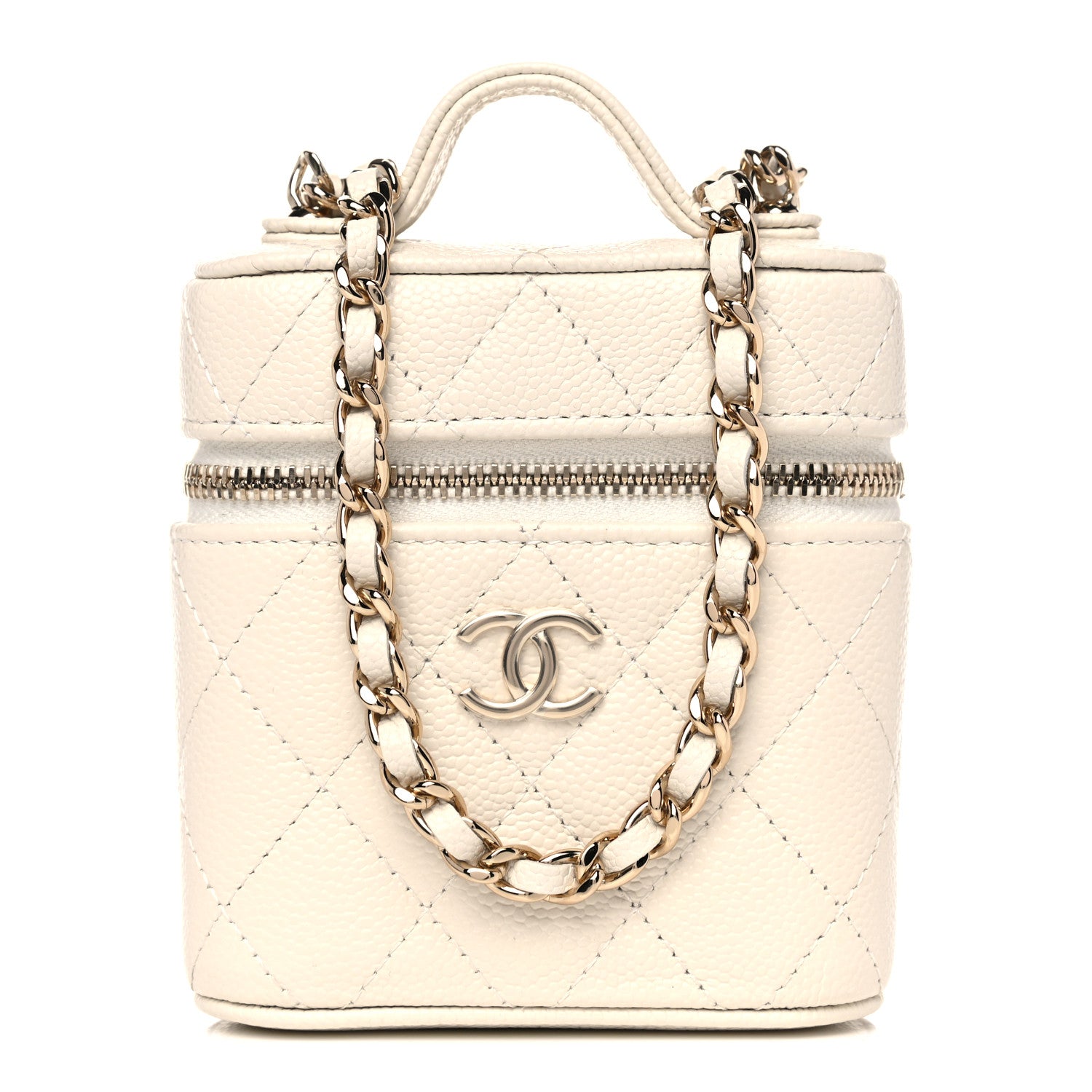 Chanel Caviar Quilted Small Handle With Care Vanity Case With Chain White 1 of 10
