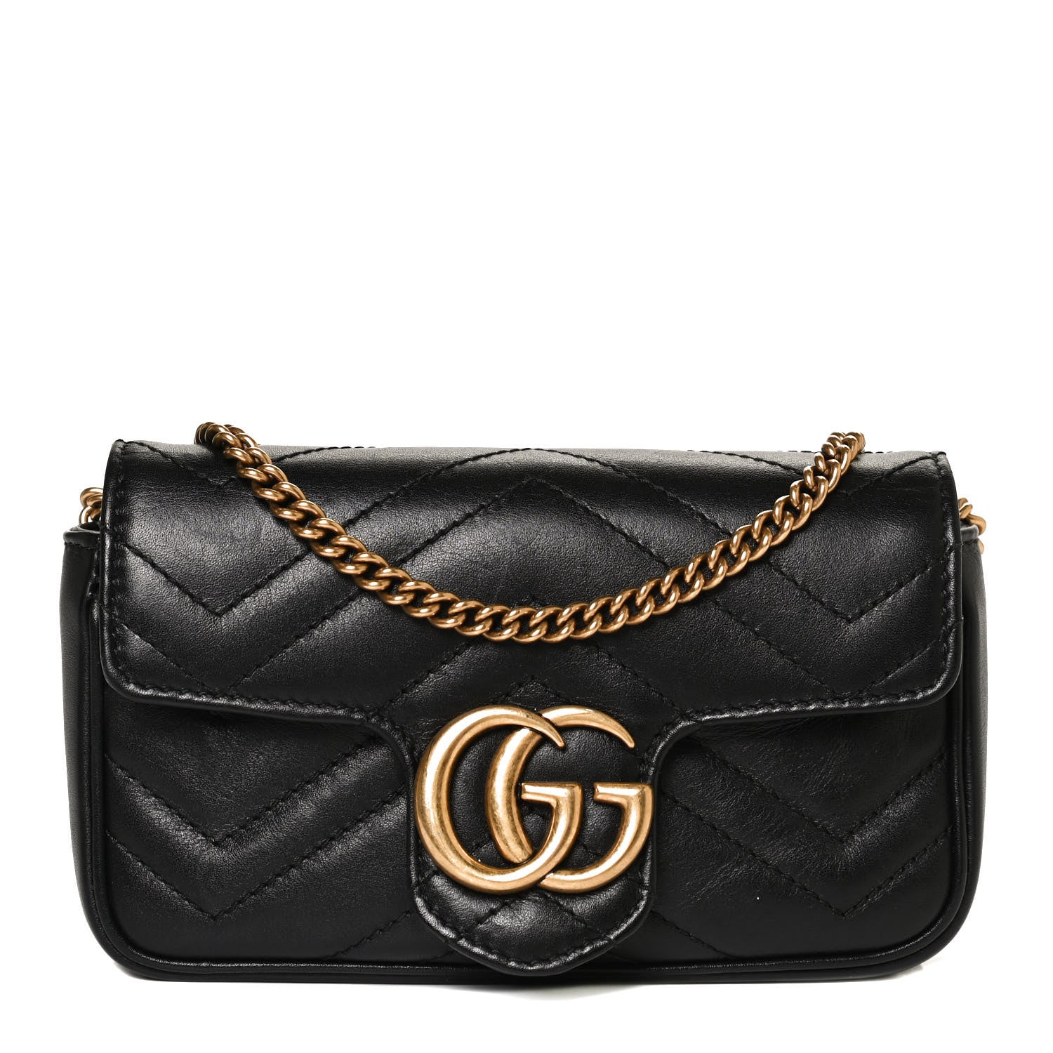 Gucci Calfskin Matelasse Super Mini GG Marmont Shoulder Bag Black 1 of 10