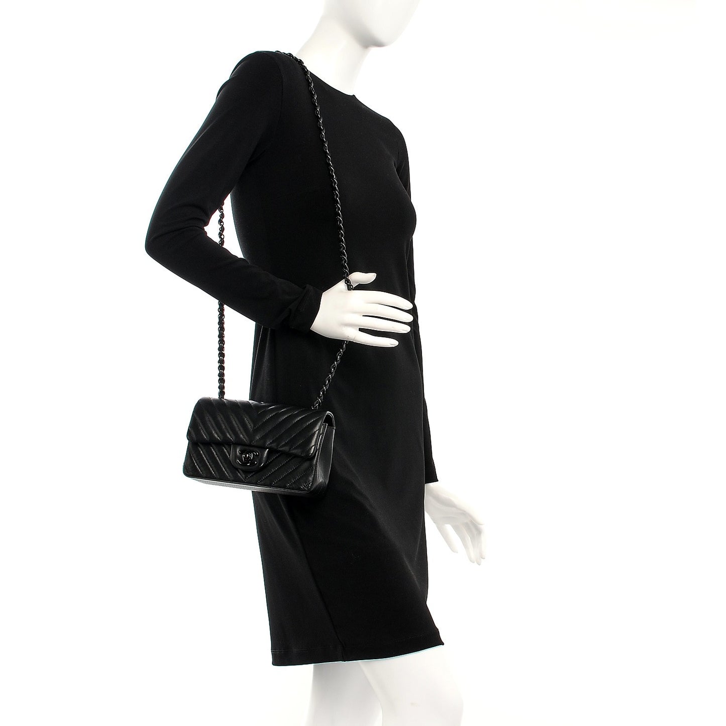 Lambskin Chevron Quilted Mini Rectangular Flap So Black