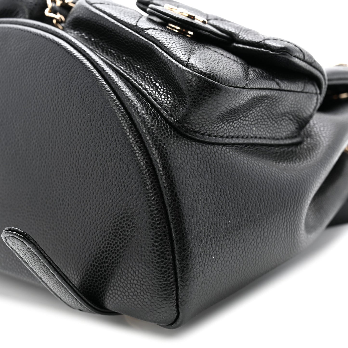 Shiny Caviar Quilted Medium Duma Pockets Drawstring Backpack Black