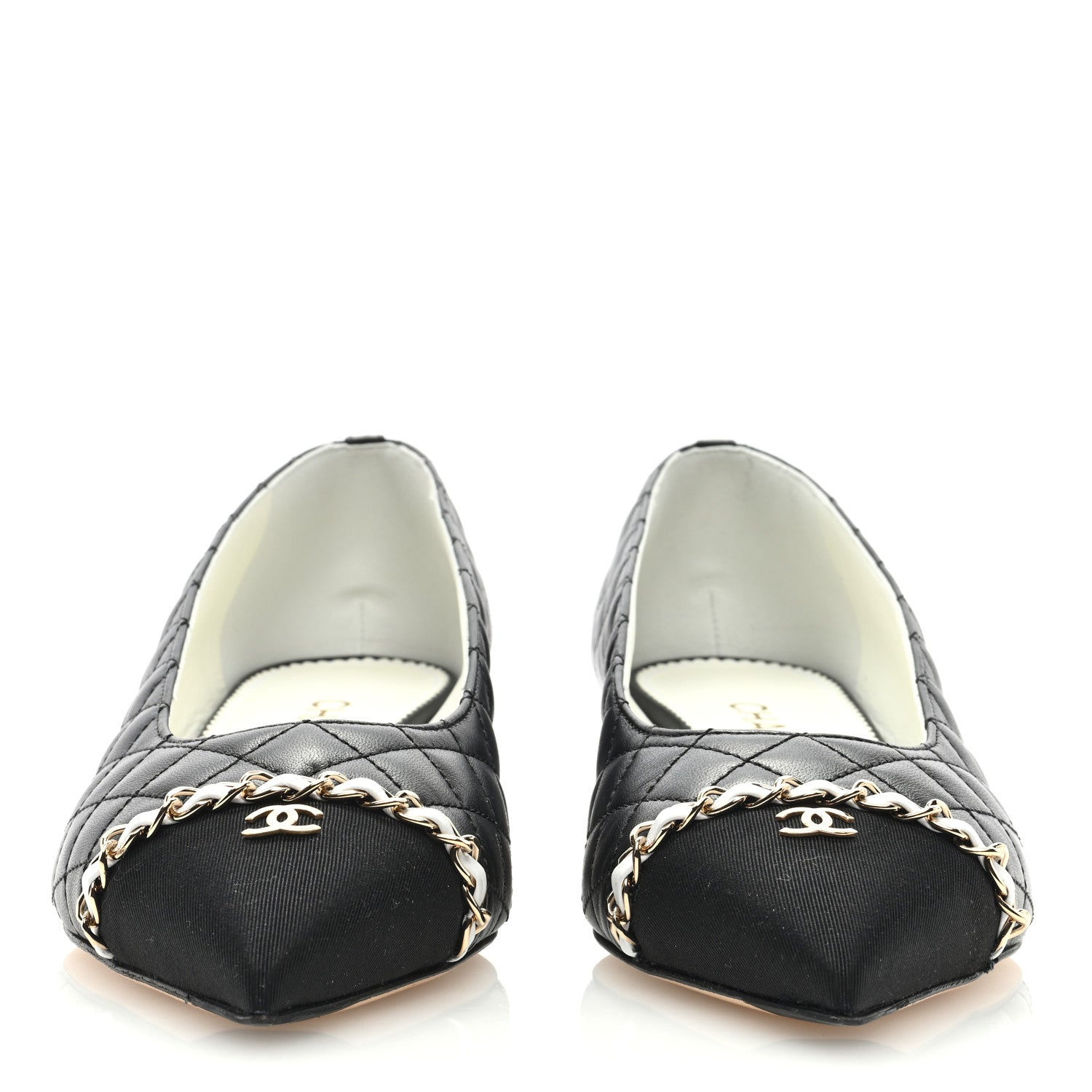 Chanel Lambskin Grosgrain Metal Quilted Chain Cap Toe CC Pumps 40 Black 2 of 9