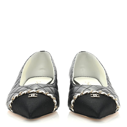 Chanel Lambskin Grosgrain Metal Quilted Chain Cap Toe CC Pumps 40 Black 2 of 9
