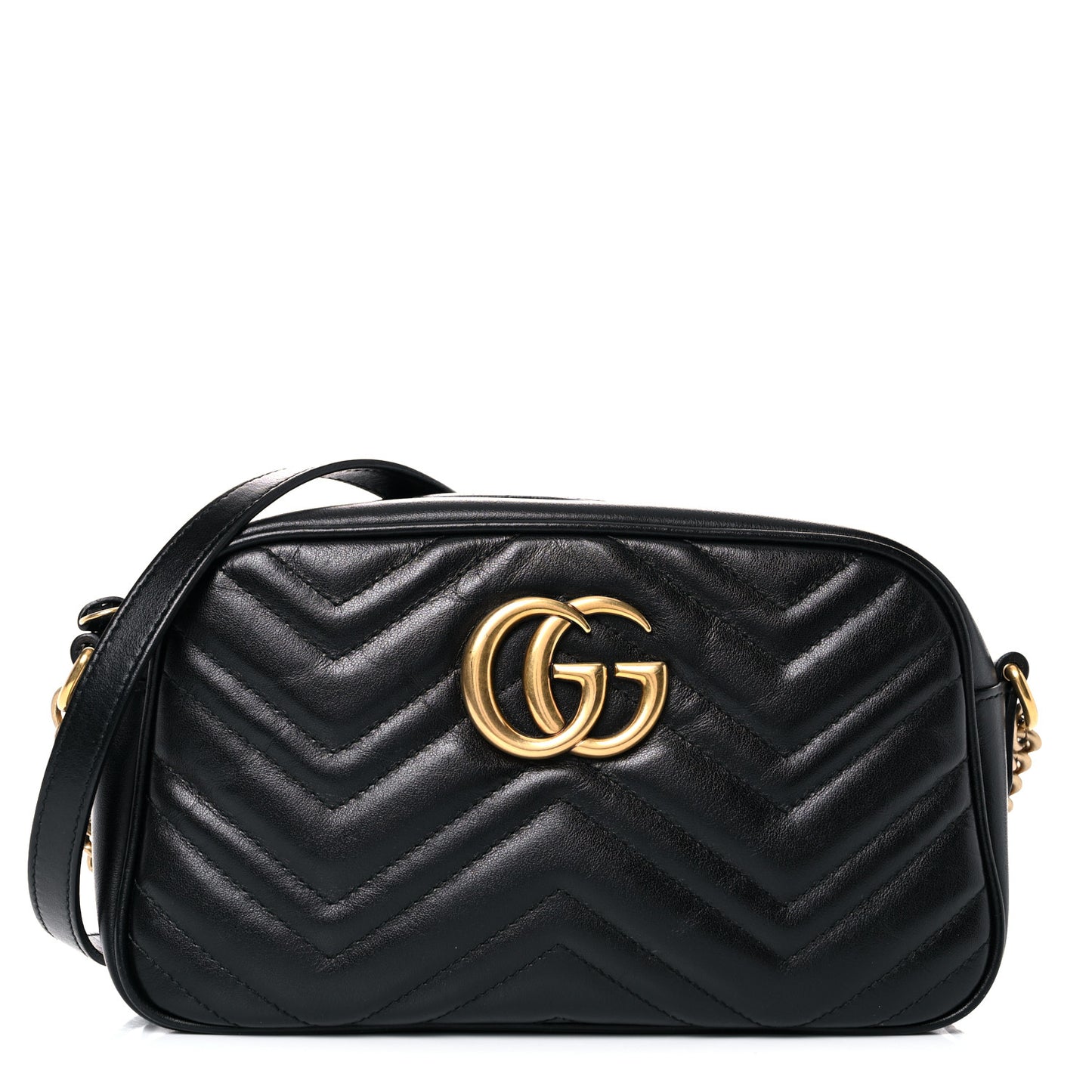 Calfskin Matelasse Small GG Marmont Chain Shoulder Bag Black