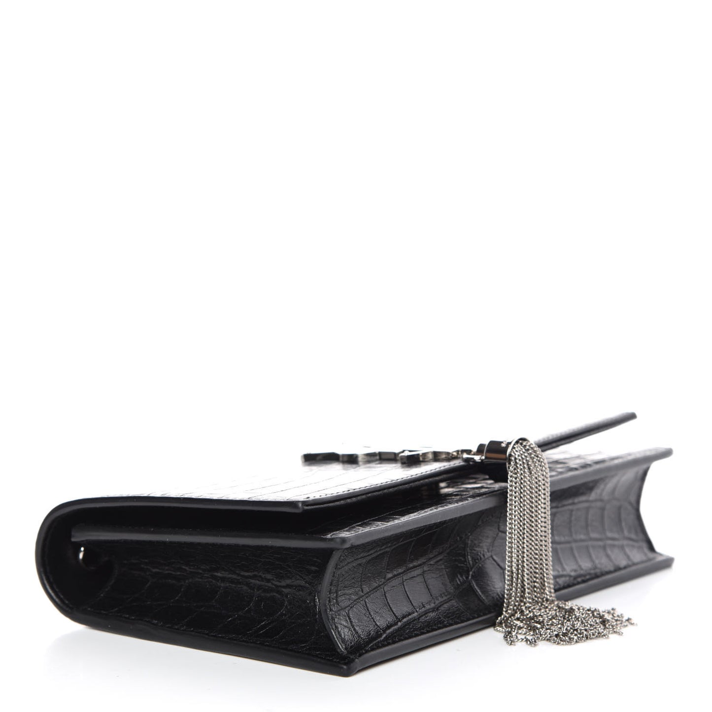 Calfskin Crocodile Embossed Kate Monogram Tassel Chain Wallet Black