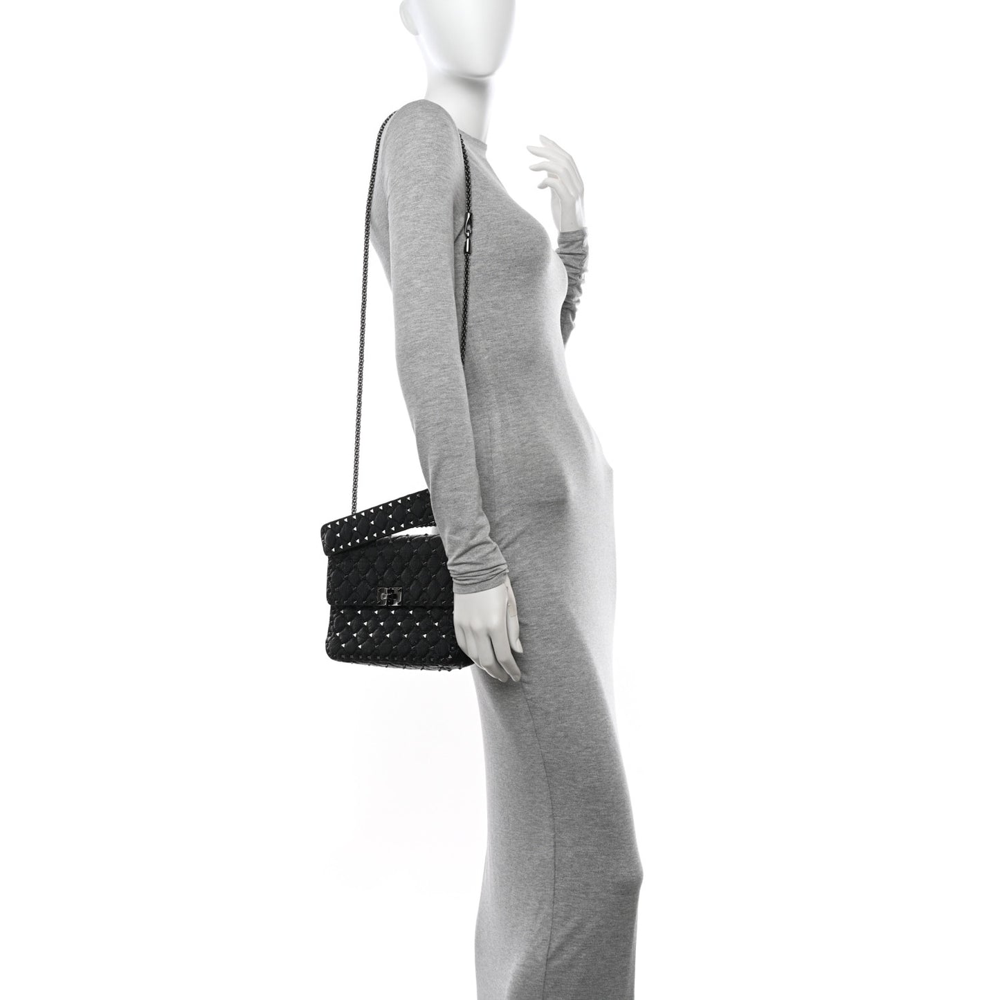 Craquele Nappa Medium Rockstud Spike Shoulder Bag Black