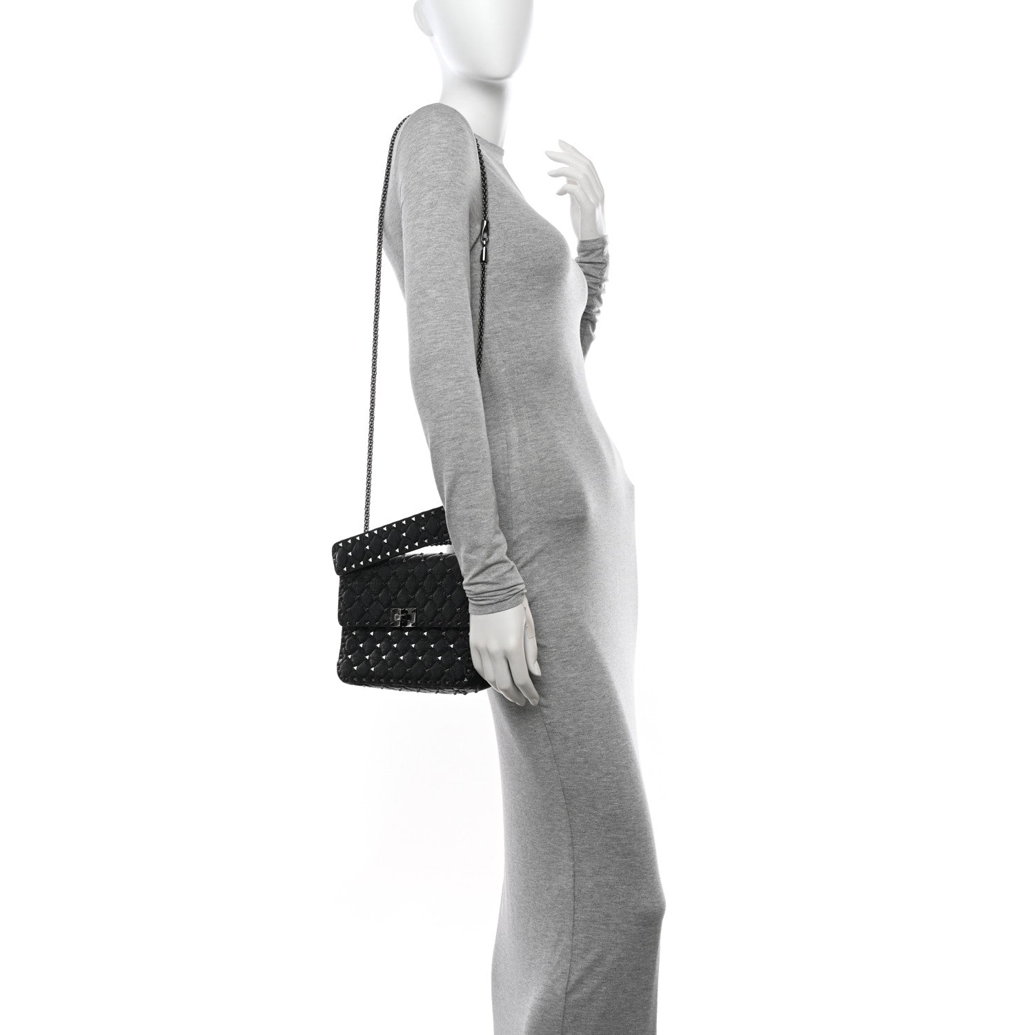 Valentino Garavani Craquele Nappa Medium Rockstud Spike Shoulder Bag Black 2 of 11