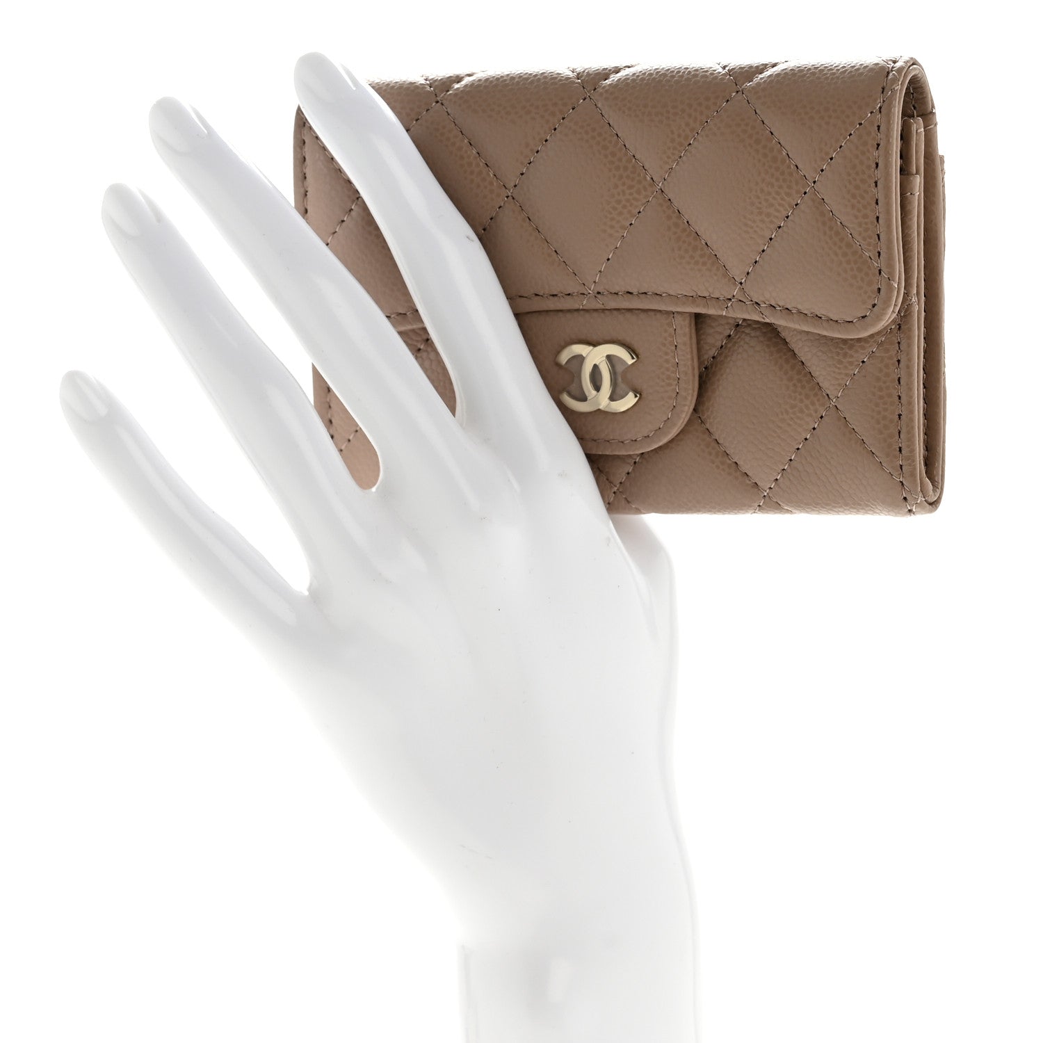 Chanel Caviar Quilted Flap Card Holder Wallet Dark Beige 2 of 9