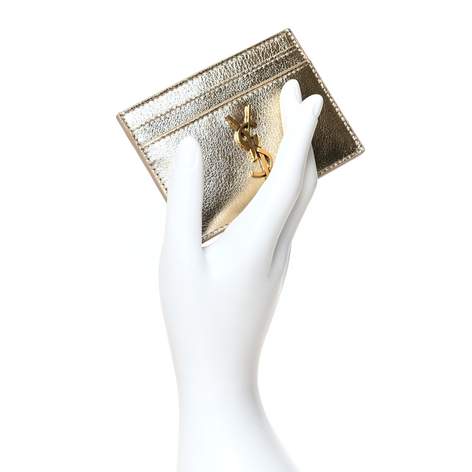 Saint Laurent Metallic Calfskin Monogram Credit Card Case Gold 2 of 8