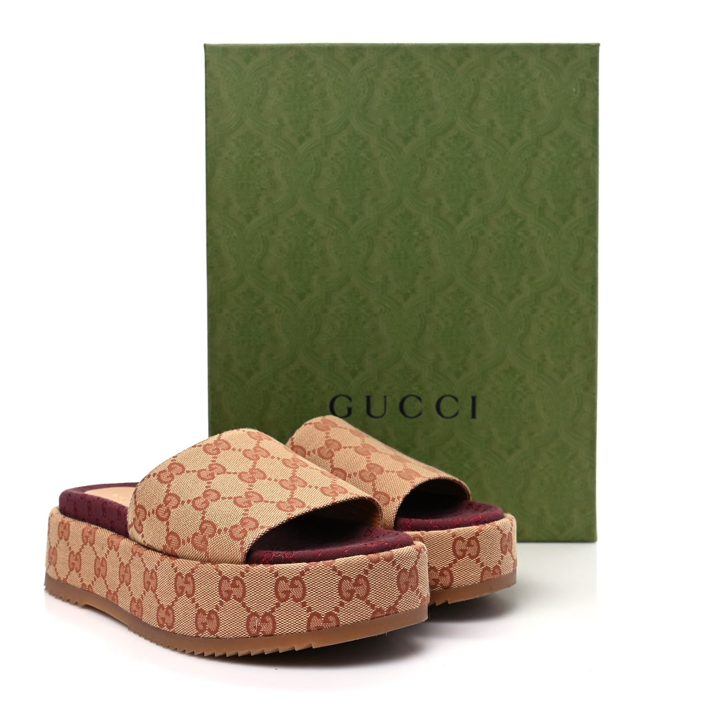 Canvas GG Monogram Angelina Platform Slide Sandals 39.5 Beige Ruggine