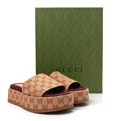 Gucci Canvas GG Monogram Angelina Platform Slide Sandals 39.5 Beige Ruggine 9 of 9