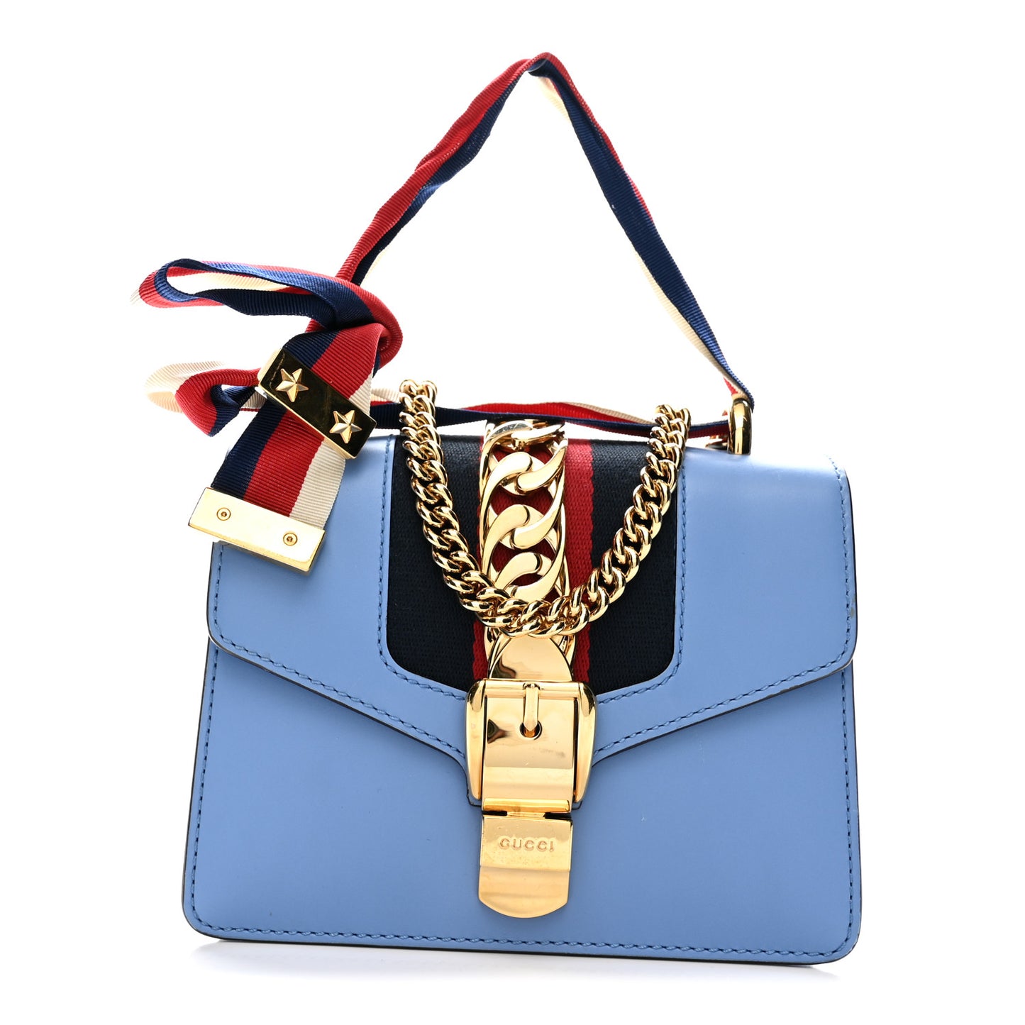 Calfskin Mini Sylvie Chain Shoulder Bag Clear Sky Blue