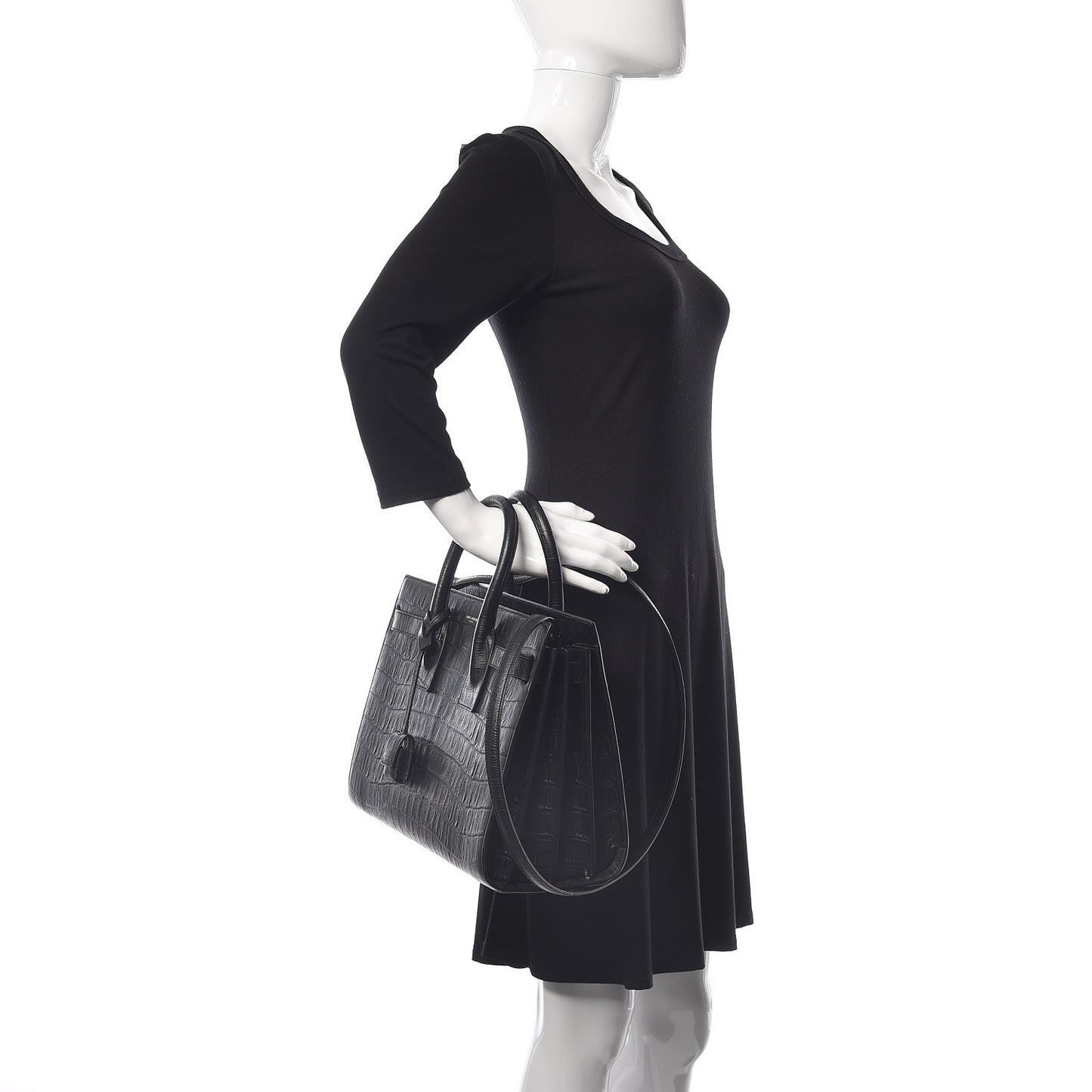 Calfskin Crocodile Embossed Small Sac de Jour Black