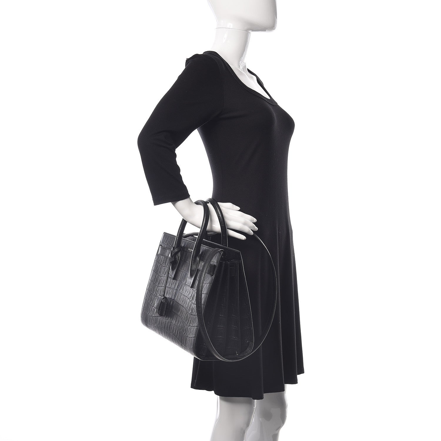 Saint Laurent Calfskin Crocodile Embossed Small Sac de Jour Black 3 of 11