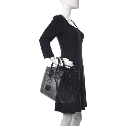 Saint Laurent Calfskin Crocodile Embossed Small Sac de Jour Black 3 of 11