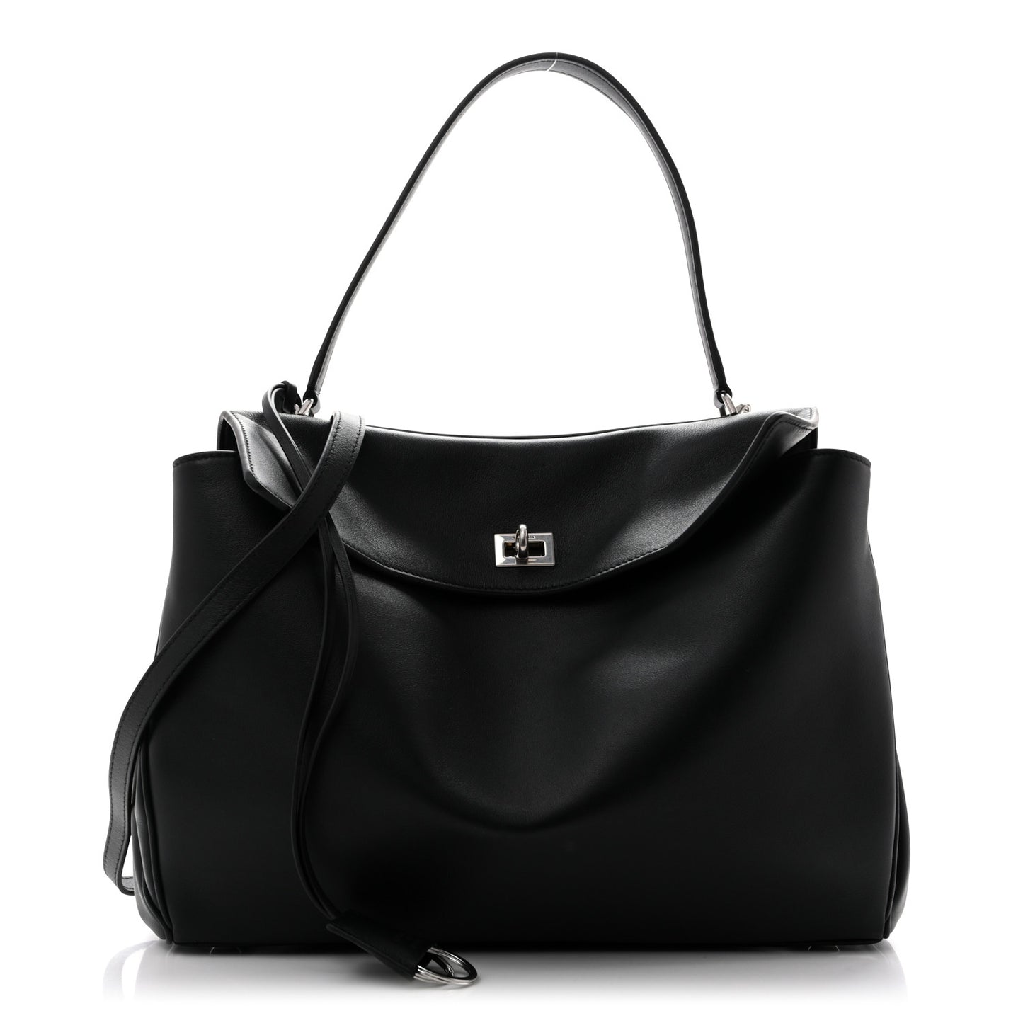 Natural Smooth Calfskin Medium Rodeo Top Handle Handbag Black