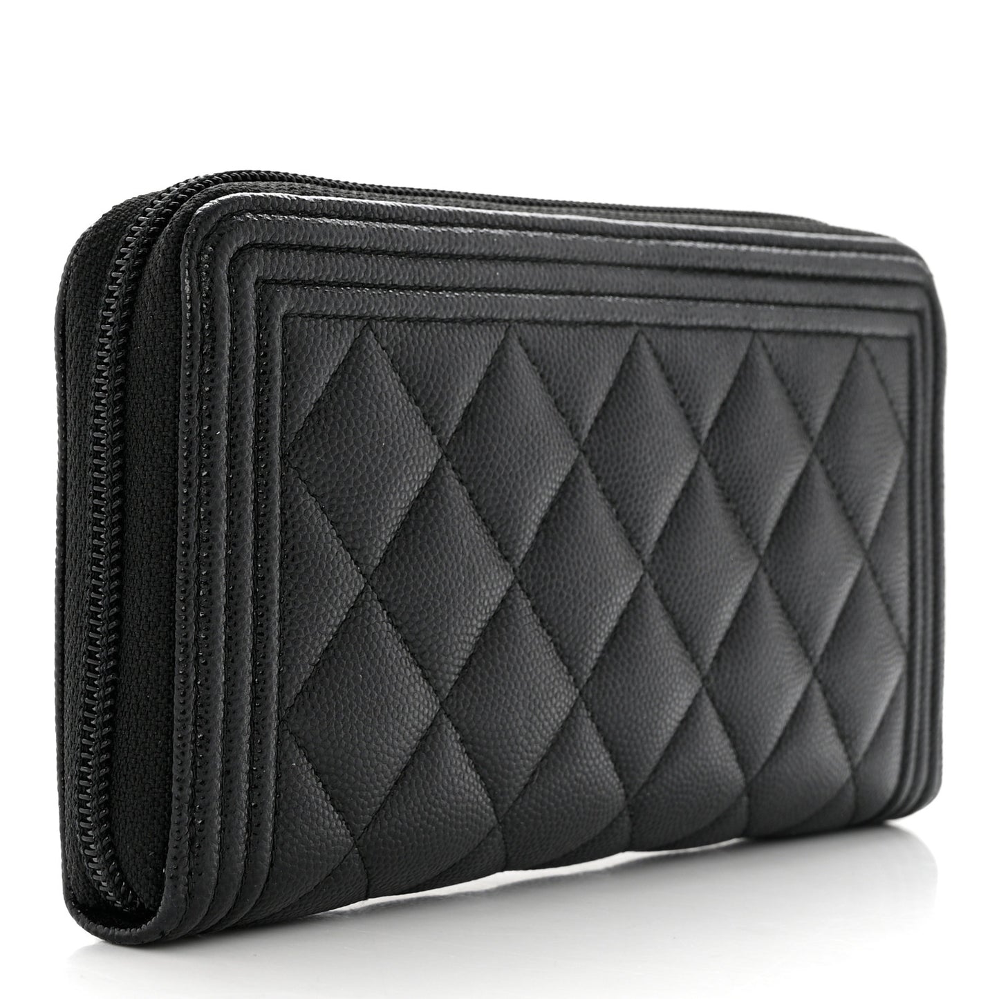 Caviar Quilted Boy Long Zip Around Wallet Black