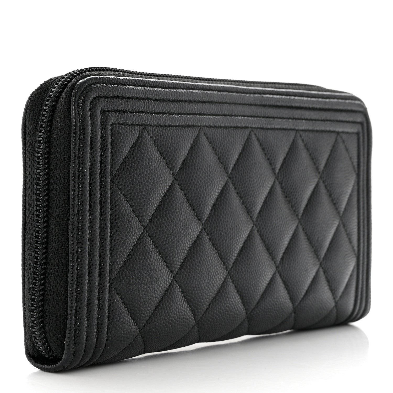 Chanel Caviar Quilted Boy Long Zip Around Wallet Black 3 of 9