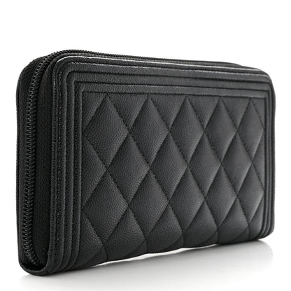 Chanel Caviar Quilted Boy Long Zip Around Wallet Black 3 of 9