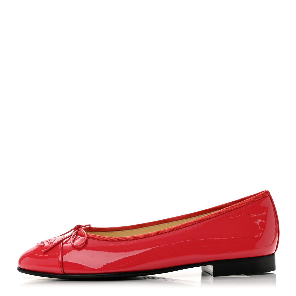 Chanel Patent Calfskin CC Cap Toe Ballerina Flats 37.5 Coral 1 of 10