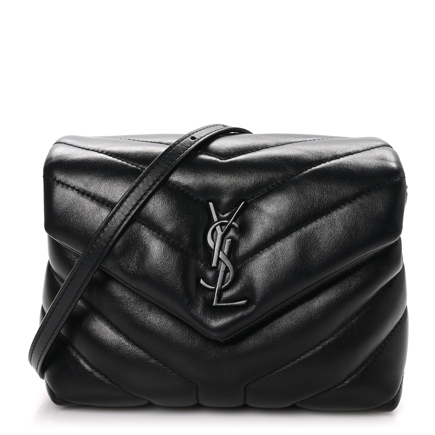 Calfskin Y Quilted Monogram Monochrome Toy Loulou Crossbody Bag Black