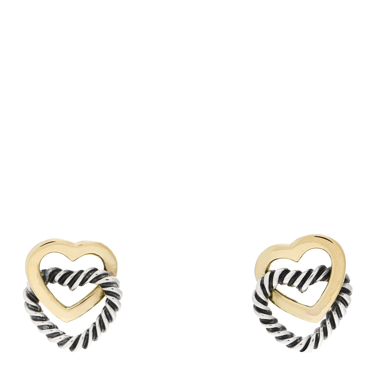Sterling Silver 18K Yellow Gold Cable Interlocking Heart Earrings