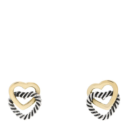 David Yurman Sterling Silver 18K Yellow Gold Cable Interlocking Heart Earrings 1 of 4