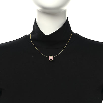 Hermes Gold Lacquered Cage d'H Pendant Necklace Rose Dragee 2 of 5