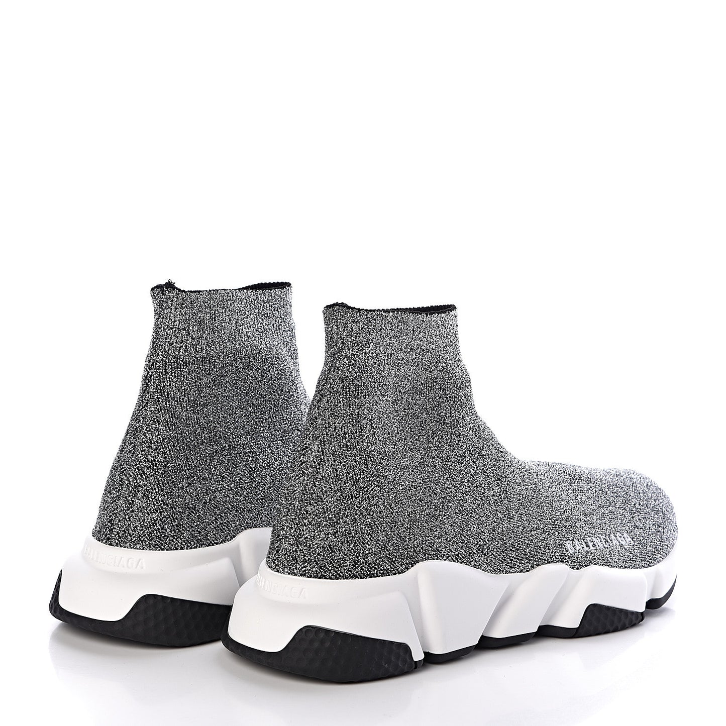 Laminated Knit Bi-Color Sole Womens Speed Sneakers 39 Silver White Black