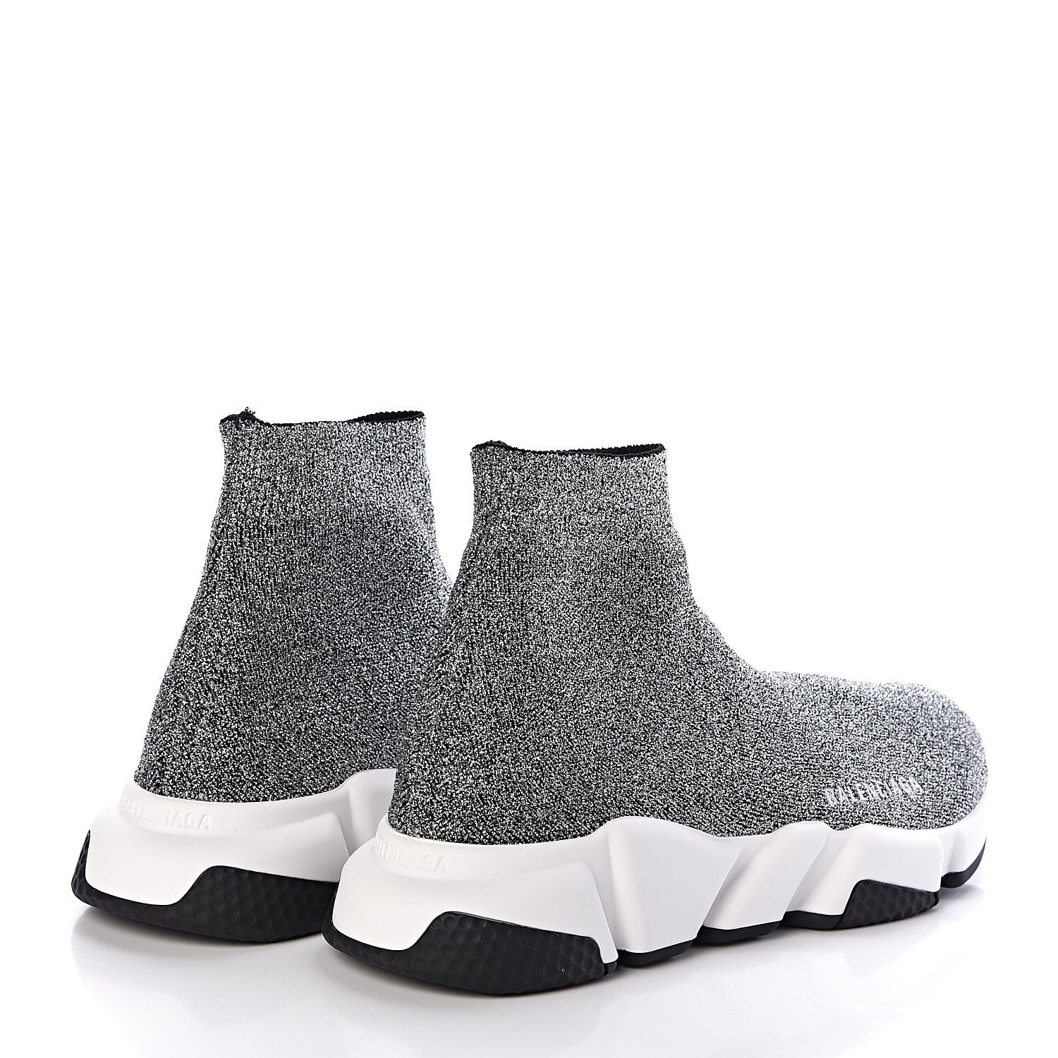 Balenciaga Laminated Knit Bi-Color Sole Womens Speed Sneakers 39 Silver White Black 4 of 7
