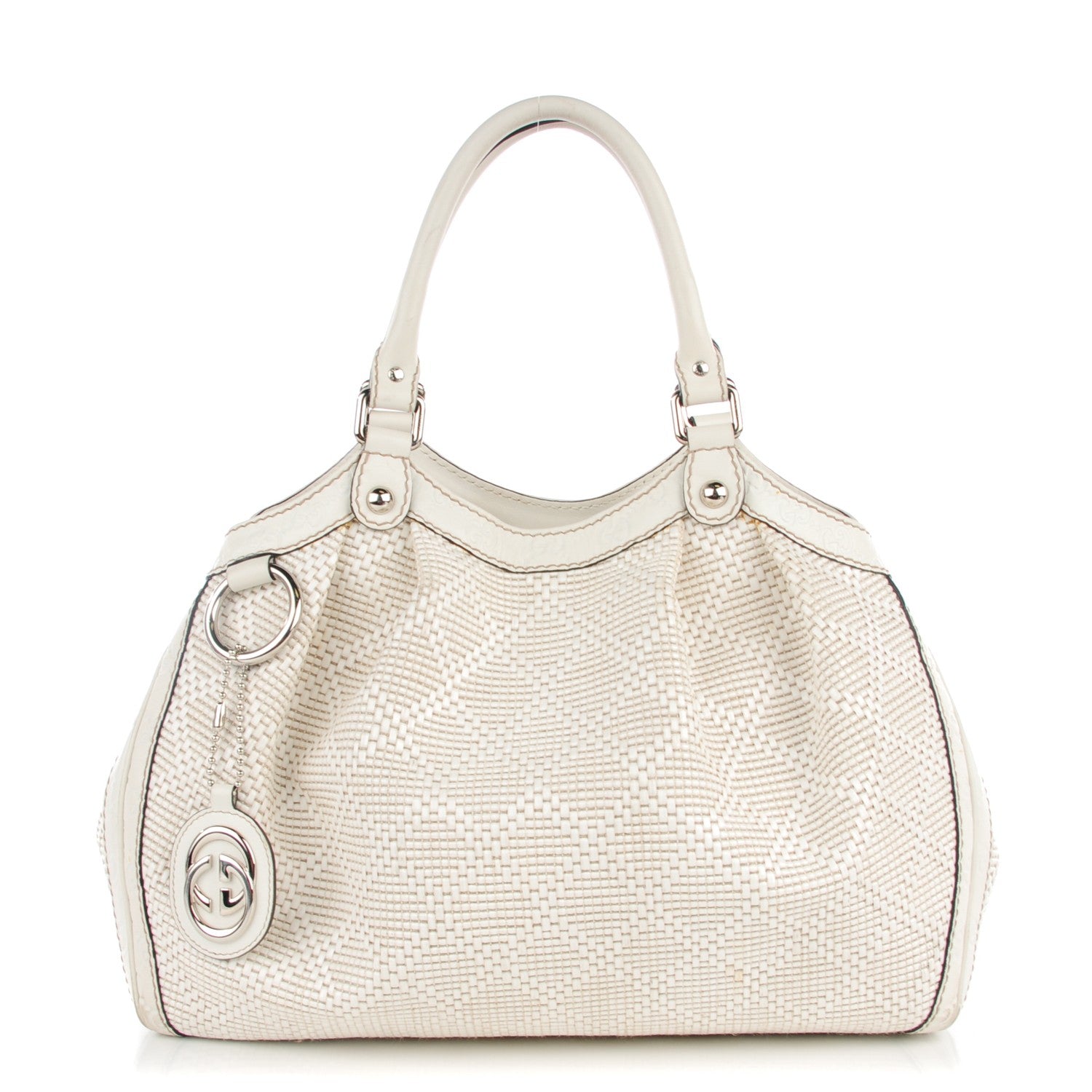 Gucci Woven Raffia Diamante Medium Sukey Tote White 1 of 10