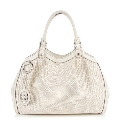 Gucci Woven Raffia Diamante Medium Sukey Tote White 1 of 10