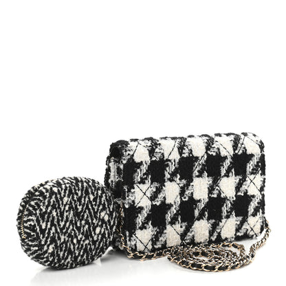 Chanel Tweed Shearling Quilted Chanel Wallet On Chain WOC and Coin Purse White Black 3 of 10