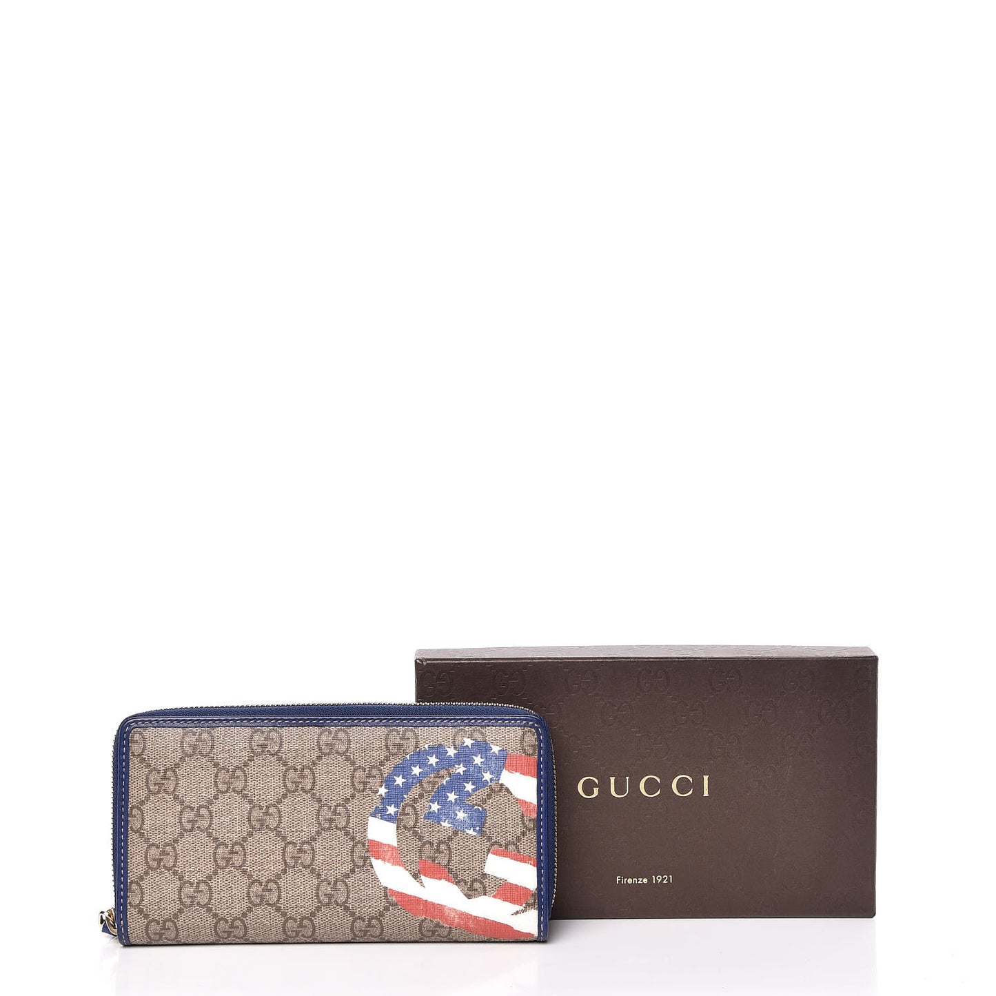 GG Plus Monogram USA Flag Zip Around Wallet Blue