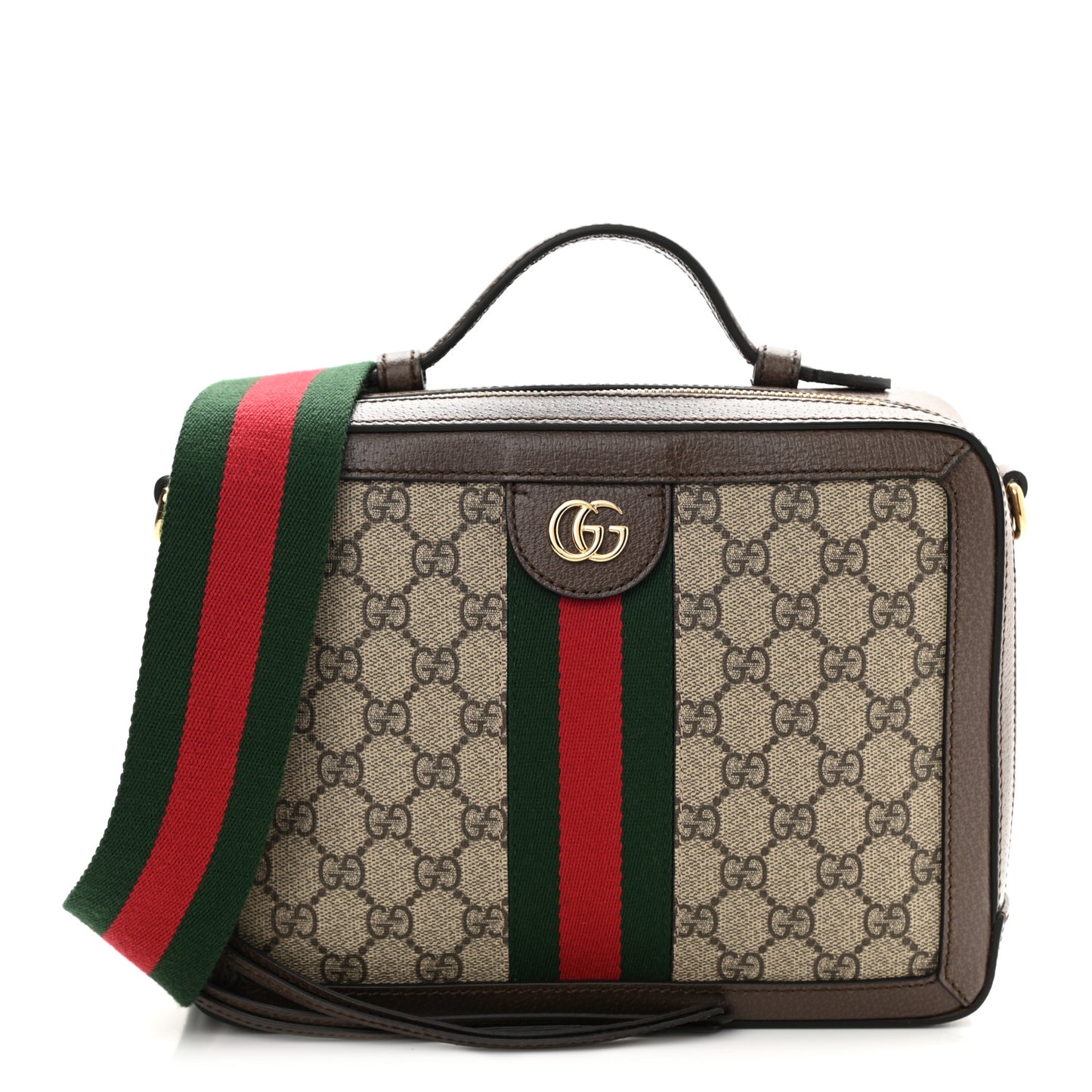 GG Supreme Monogram Web Small Ophidia Top Handle Shoulder Bag Brown