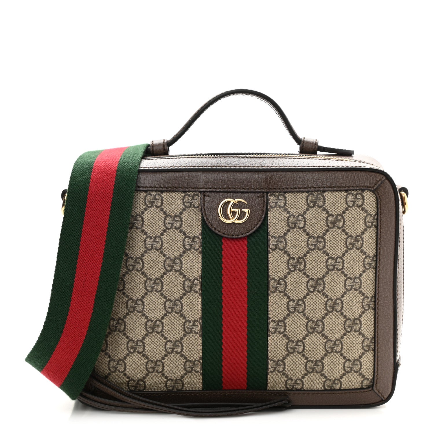 Gucci GG Supreme Monogram Web Small Ophidia Top Handle Shoulder Bag Brown 1 of 10