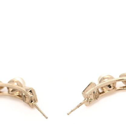 Chanel Glass Pearl Strass Snowfall Hoop Earrings Gold 2 of 3