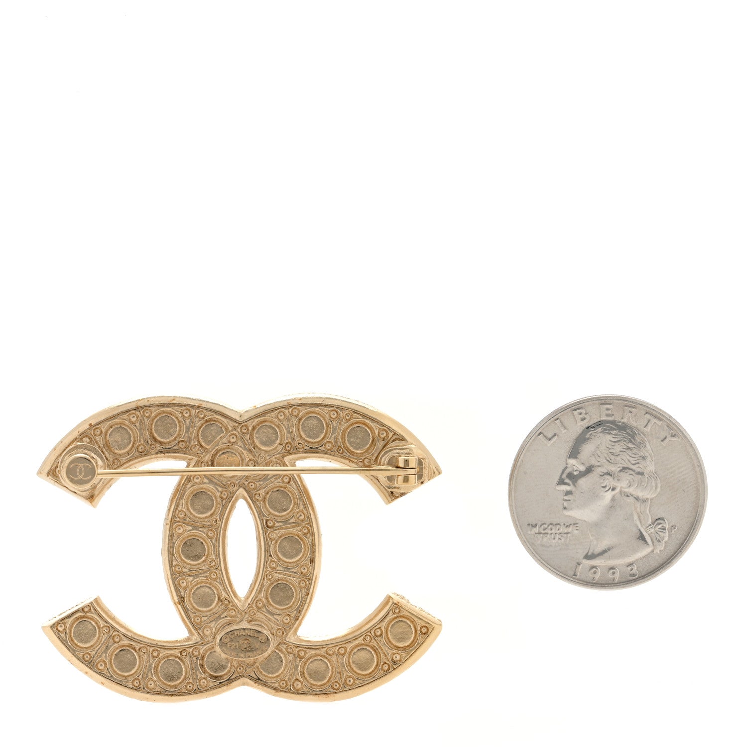 Chanel Metal Crystal Graduated Pearl CC Brooch Gold 2 of 3