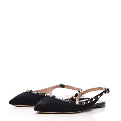Valentino Garavani Suede Rockstud Slingback Flats 41 Black 3 of 9
