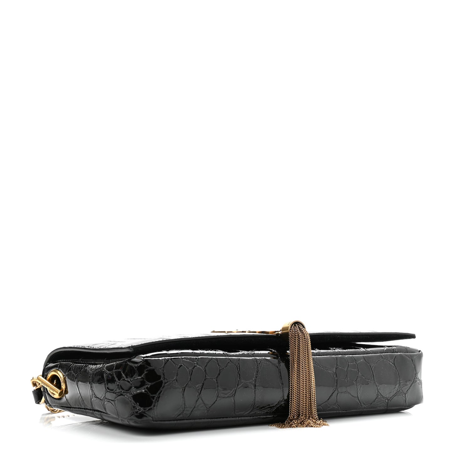 Crocodile Embossed Patent Leather Monogram Tassel Kate 99 Black
