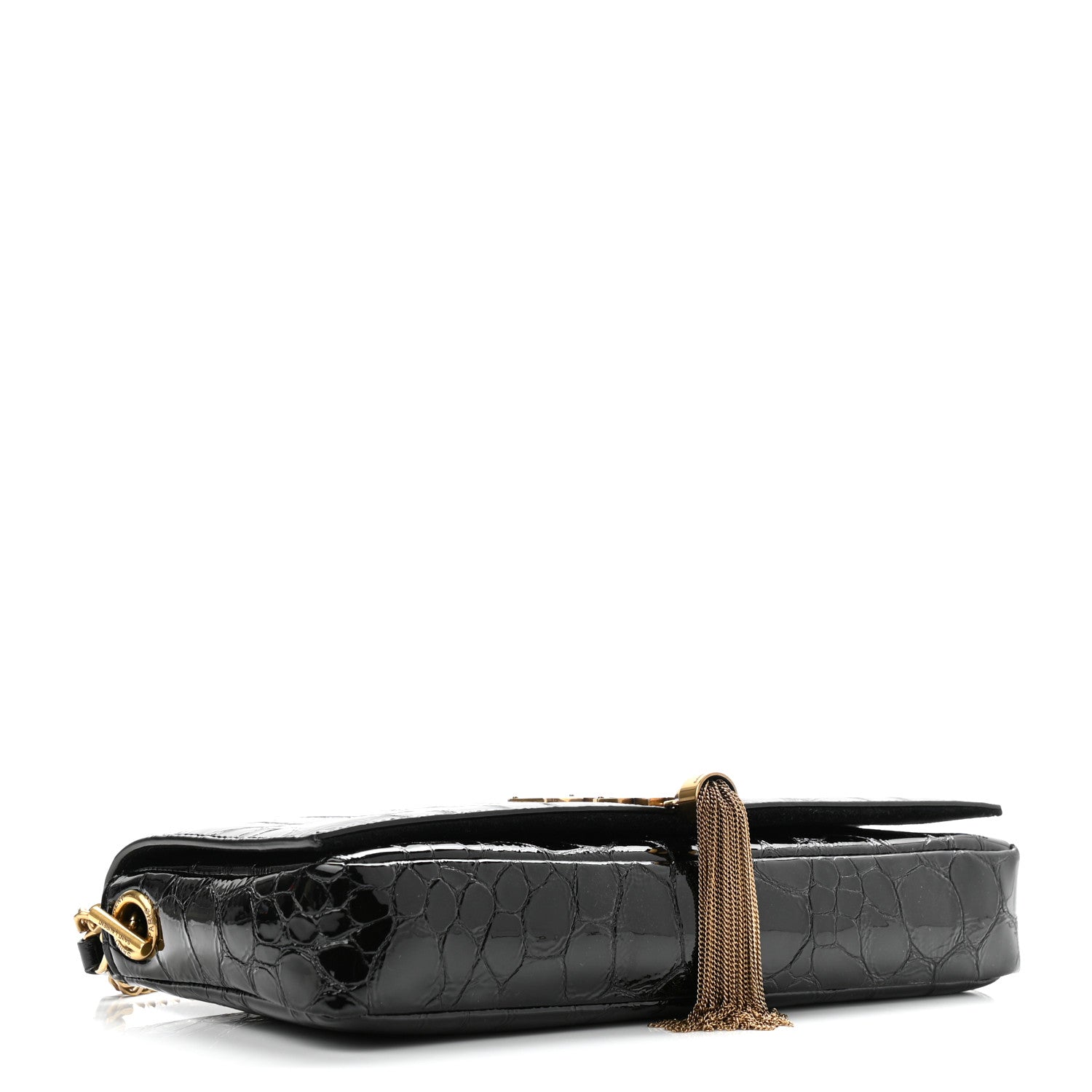 Saint Laurent Crocodile Embossed Patent Leather Monogram Tassel Kate 99 Black 4 of 10