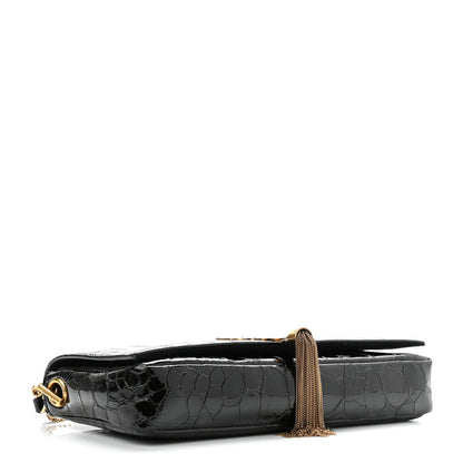 Saint Laurent Crocodile Embossed Patent Leather Monogram Tassel Kate 99 Black 4 of 10