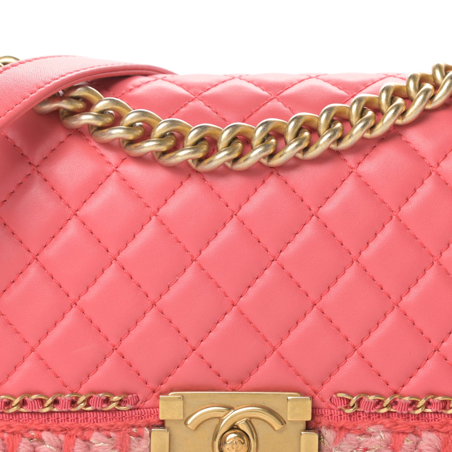 Lambskin Grosgrain Quilted Braided Medium Jacket Boy Flap Coral
