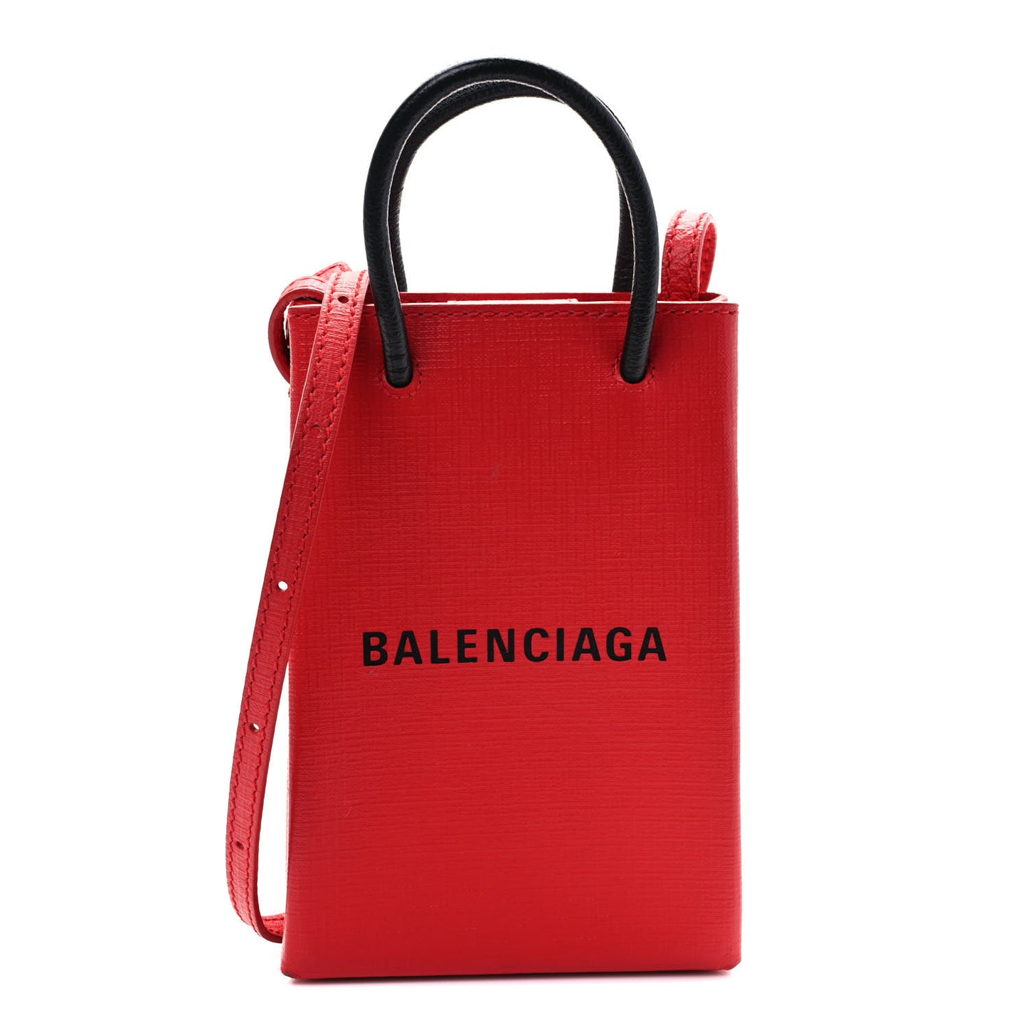 Squared Calfskin Logo Shopping Phone Holder Bag Red